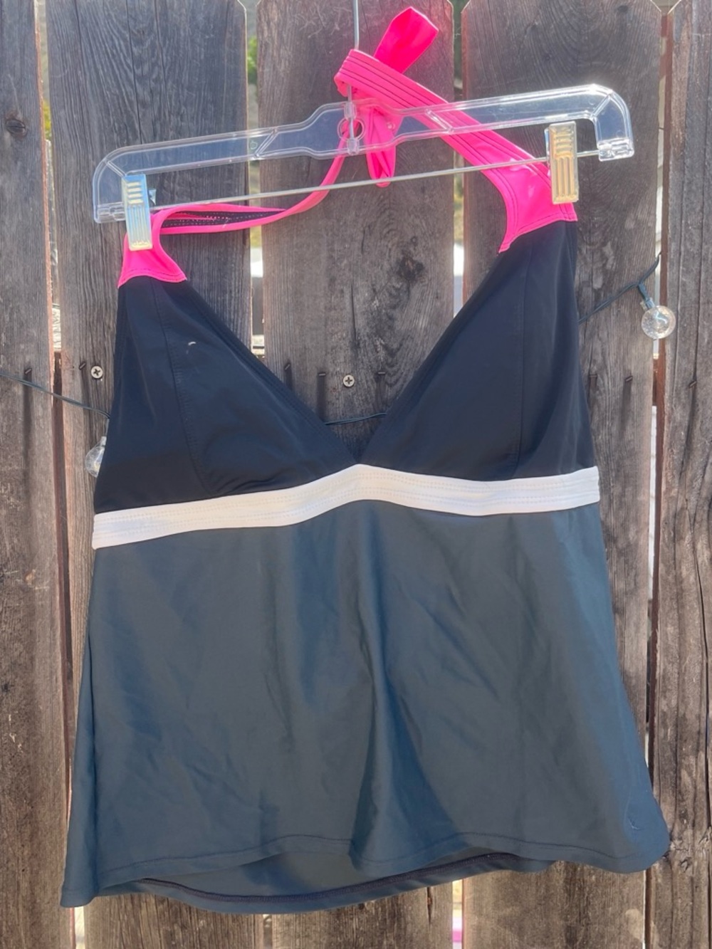 Danskin Black Swim One-Piece with Hot Pink Straps and White Band